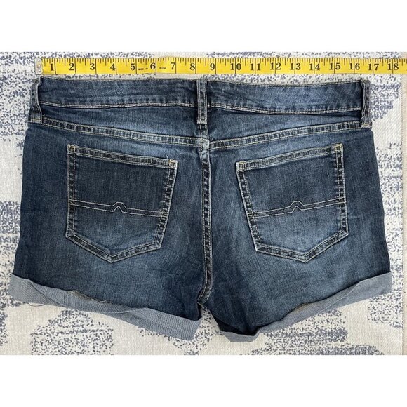 Arizona Jean Co Low Rise Denim Shorts Juniors 11 Dark Wash Cuffed Stretch - Picture 2 of 4